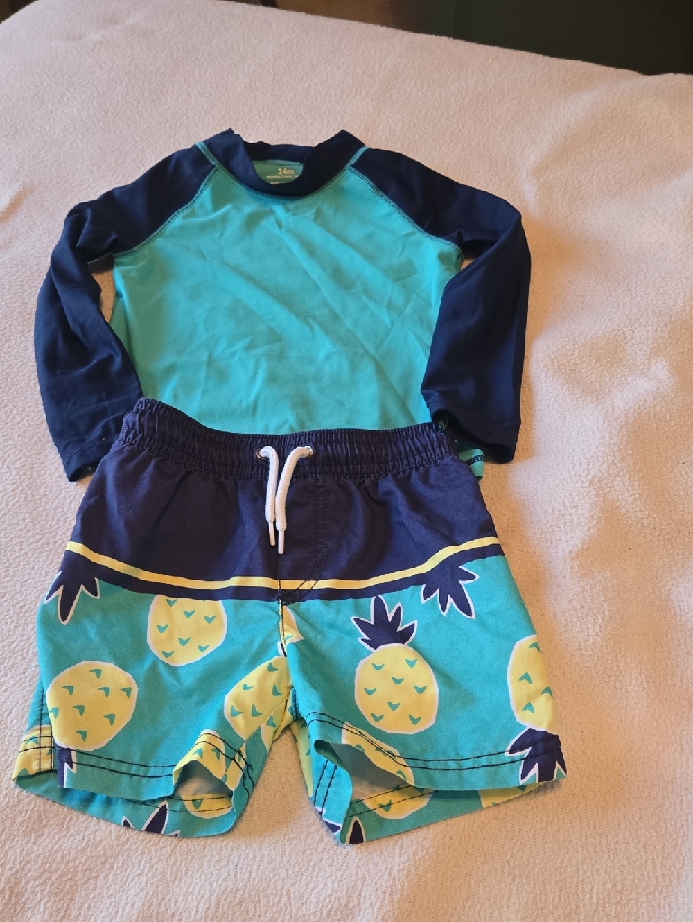 Carter's Boys Turquoise and Navy Pineapple Rash Guard Swim Set